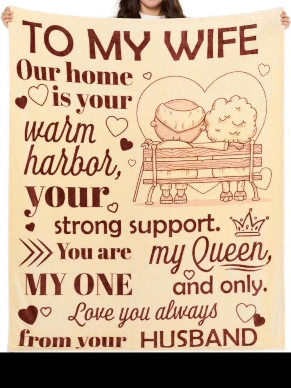 To My Wife Cozy Message Throw Blanket - Cream & Brown